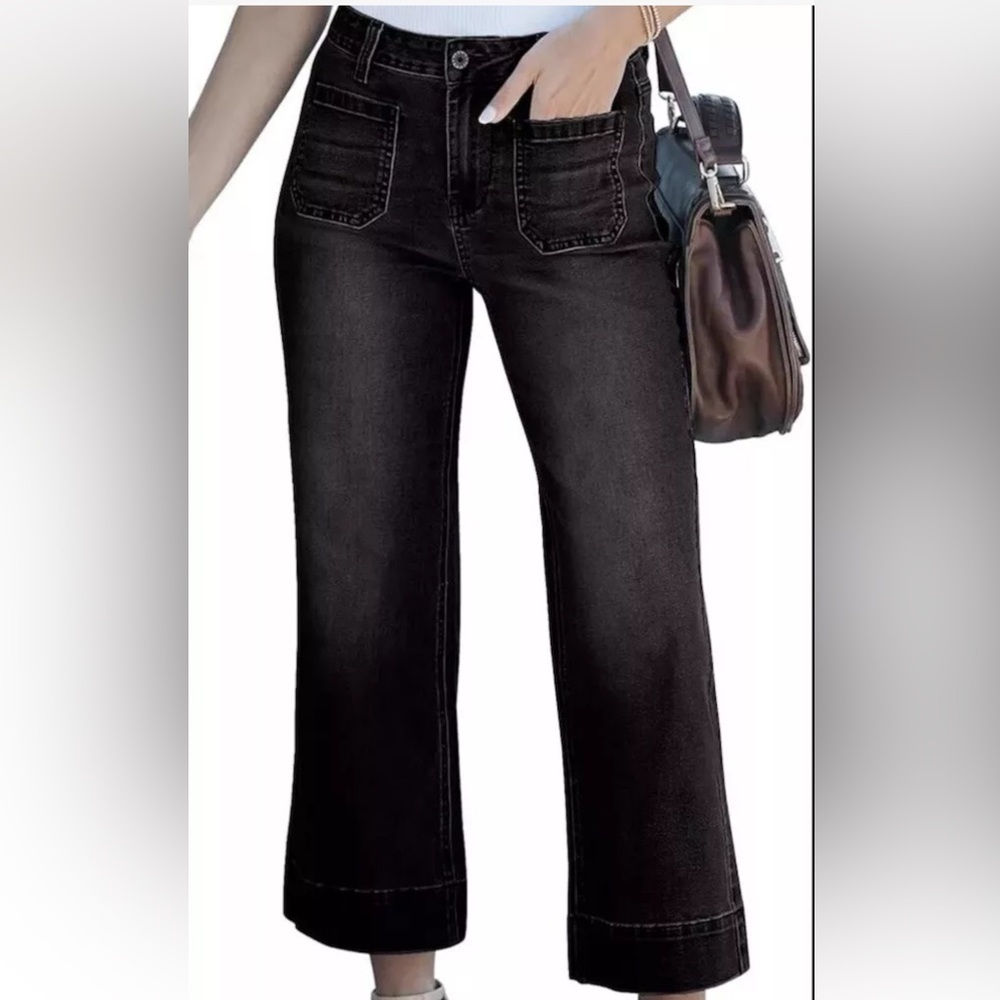 LUVAMIA Women's Black Wide-Leg Jeans